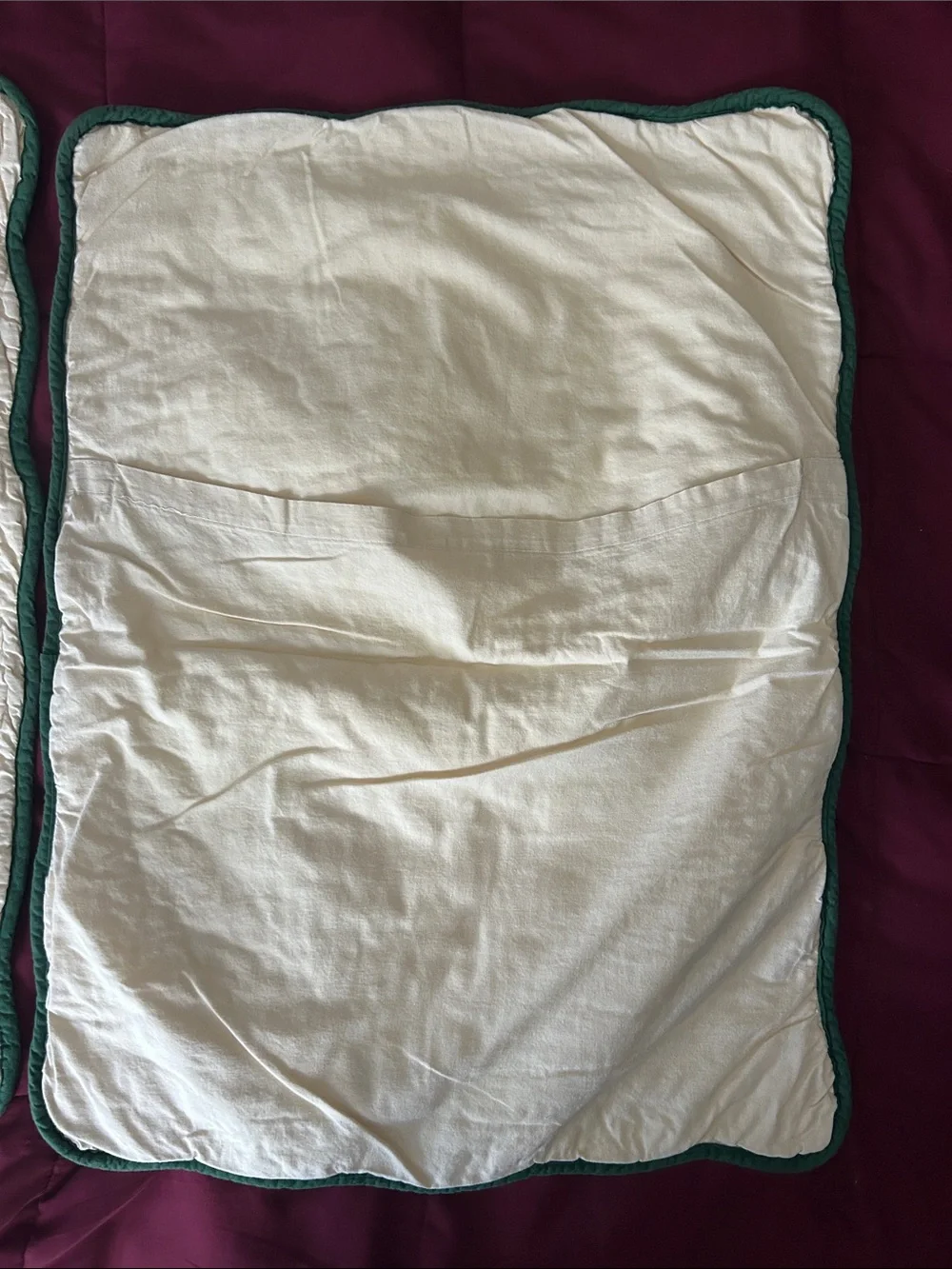 Embroidered Rose Quilted Pillow Sham Set - Cream with Burgundy & Green